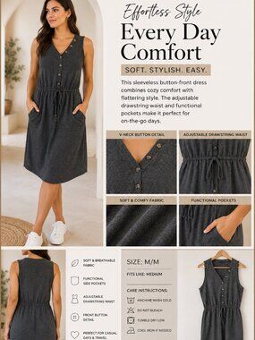 My STYLE Charcoal Gray Sleeveless Dress – Size M/M
